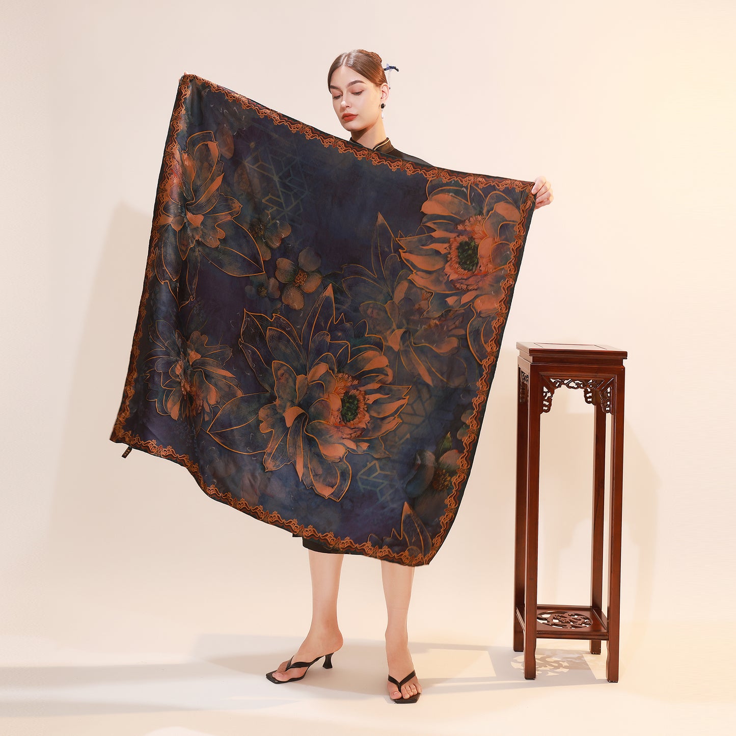 DANA XU Fragrant Cloud Yarn Silk Scarf 42 * 42 inches Large Square Lightweight Shawl & Wraps For Women