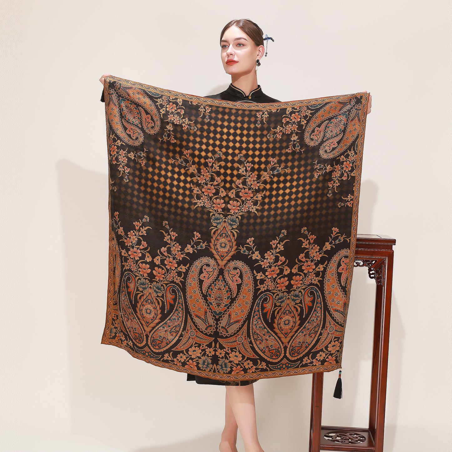 DANA XU Fragrant Cloud Yarn Silk Scarf 42 * 42 inches Large Square Lightweight Shawl & Wraps For Women