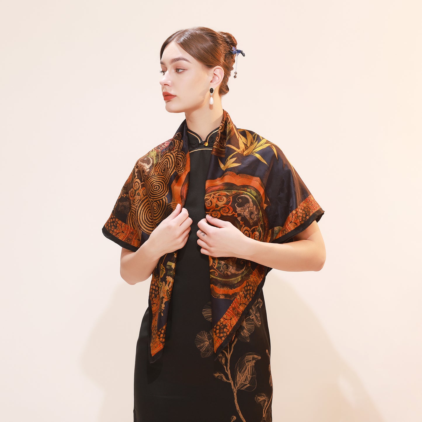 DANA XU Fragrant Cloud Yarn Silk Scarf 42 * 42 inches Large Square Lightweight Shawl & Wraps For Women