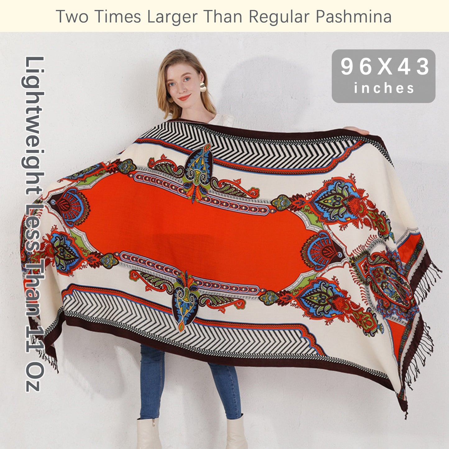 DANA XU 100% Merino Wool Extra Large Pashmina Blanket Travel Scarf Cashmere Wrap for Women Fall Winter Oversize Shawl Floral