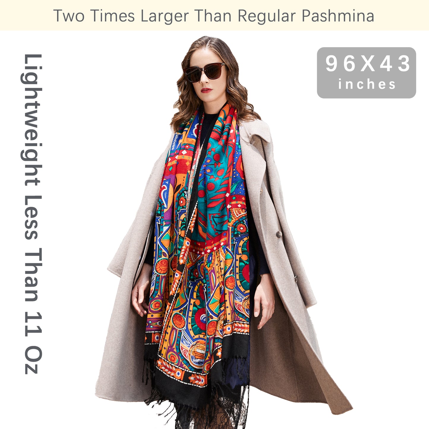 DANA XU 100% Merino Wool Extra Large Pashmina Blanket Travel Scarf Cashmere Wrap for Women Fall Winter Oversize Shawl Floral