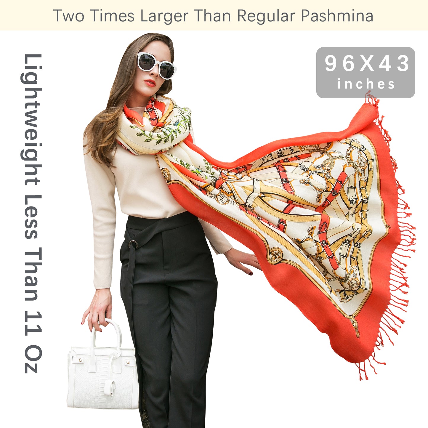 DANA XU 100% Merino Wool Extra Large Pashmina Blanket Travel Scarf Cashmere Wrap for Women Fall Winter Oversize Shawl Floral