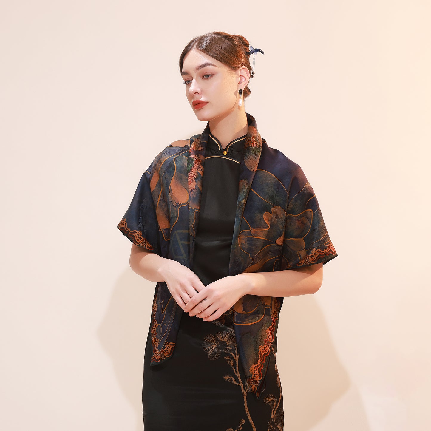 DANA XU Fragrant Cloud Yarn Silk Scarf 42 * 42 inches Large Square Lightweight Shawl & Wraps For Women