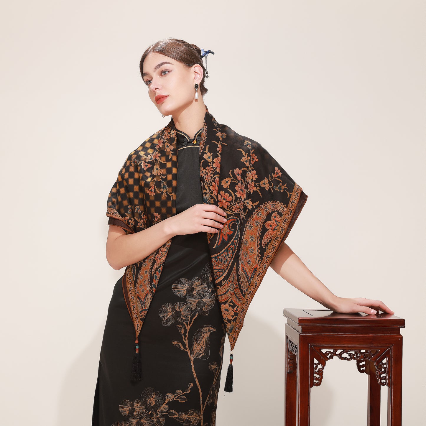 DANA XU Fragrant Cloud Yarn Silk Scarf 42 * 42 inches Large Square Lightweight Shawl & Wraps For Women
