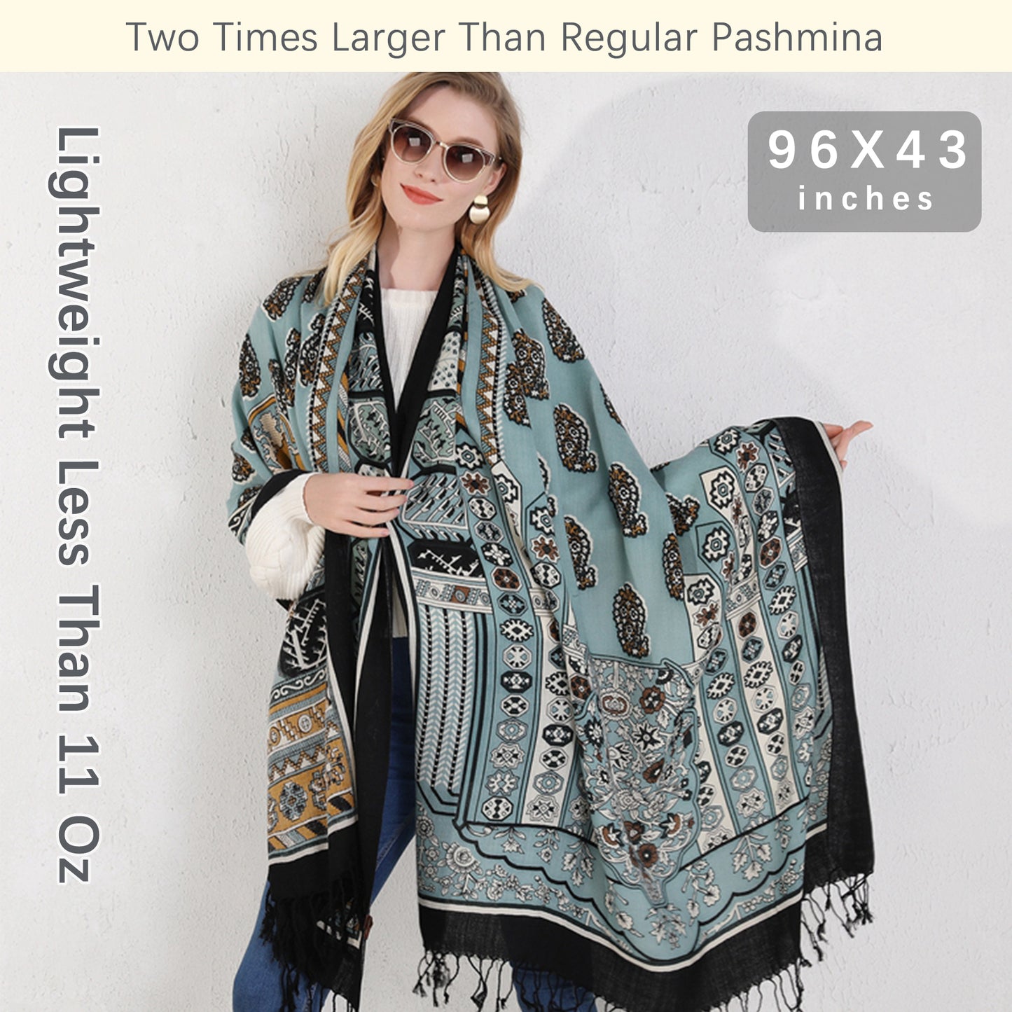 DANA XU 100% Merino Wool Extra Large Pashmina Blanket Travel Scarf Cashmere Wrap for Women Fall Winter Oversize Shawl Floral