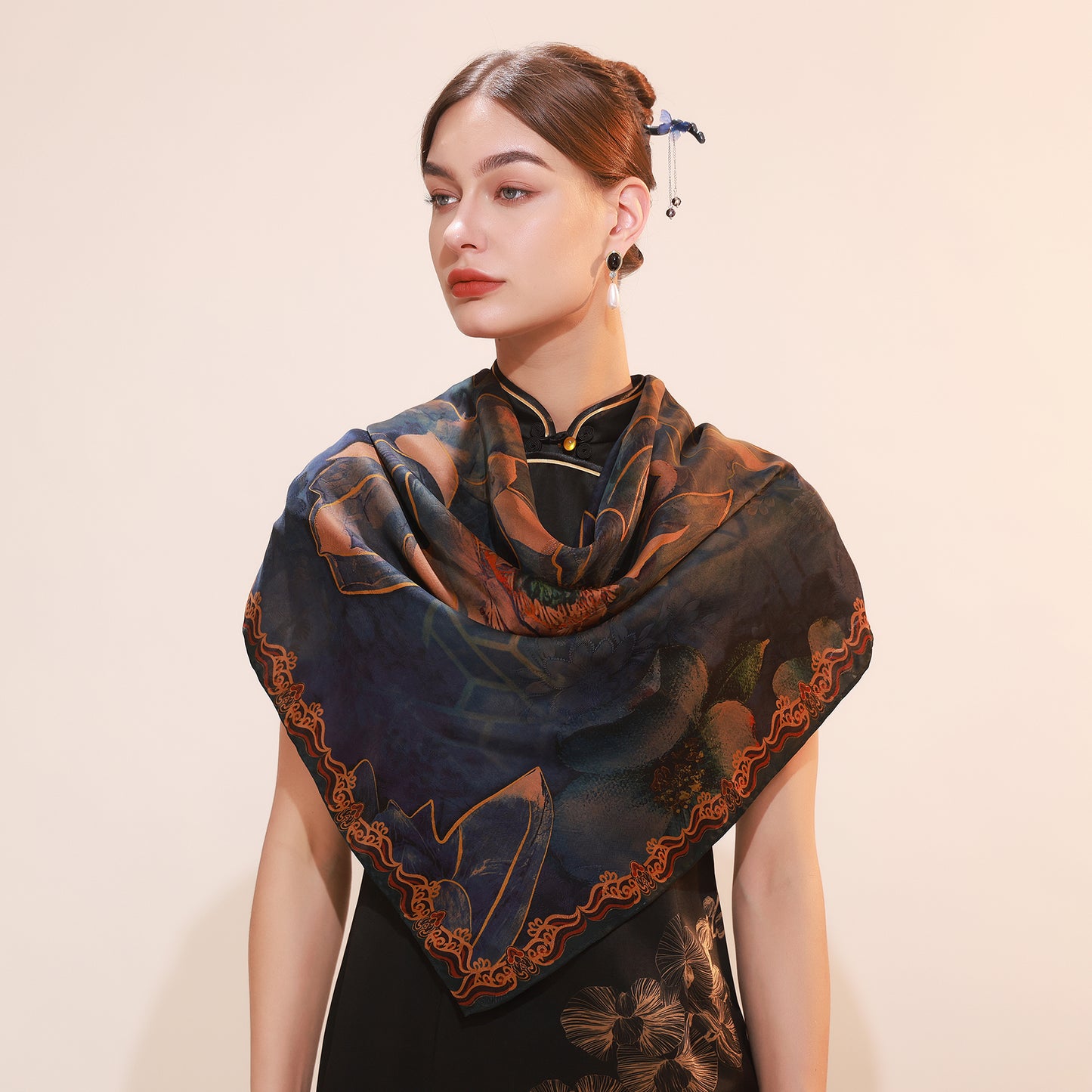 DANA XU Fragrant Cloud Yarn Silk Scarf 42 * 42 inches Large Square Lightweight Shawl & Wraps For Women
