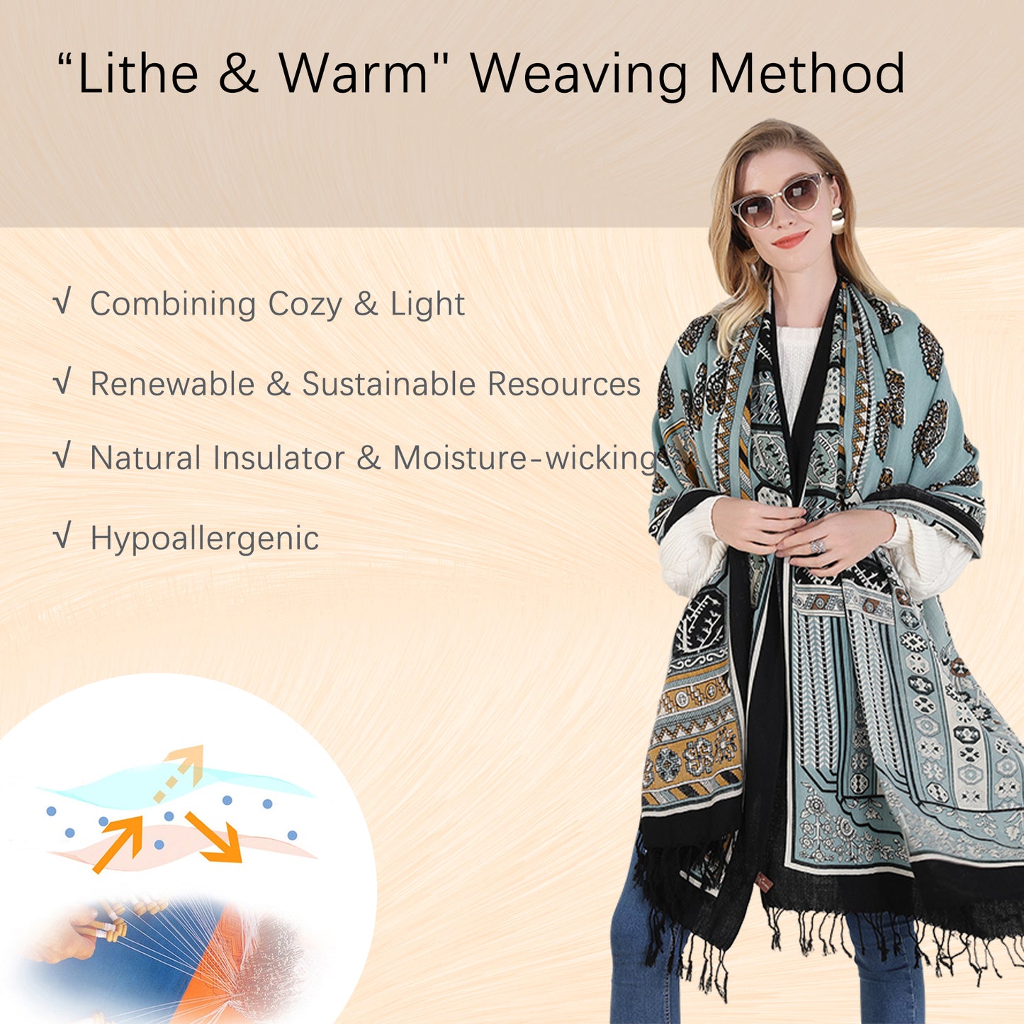 DANA XU 100% Merino Wool Extra Large Pashmina Blanket Travel Scarf Cashmere Wrap for Women Fall Winter Oversize Shawl Floral