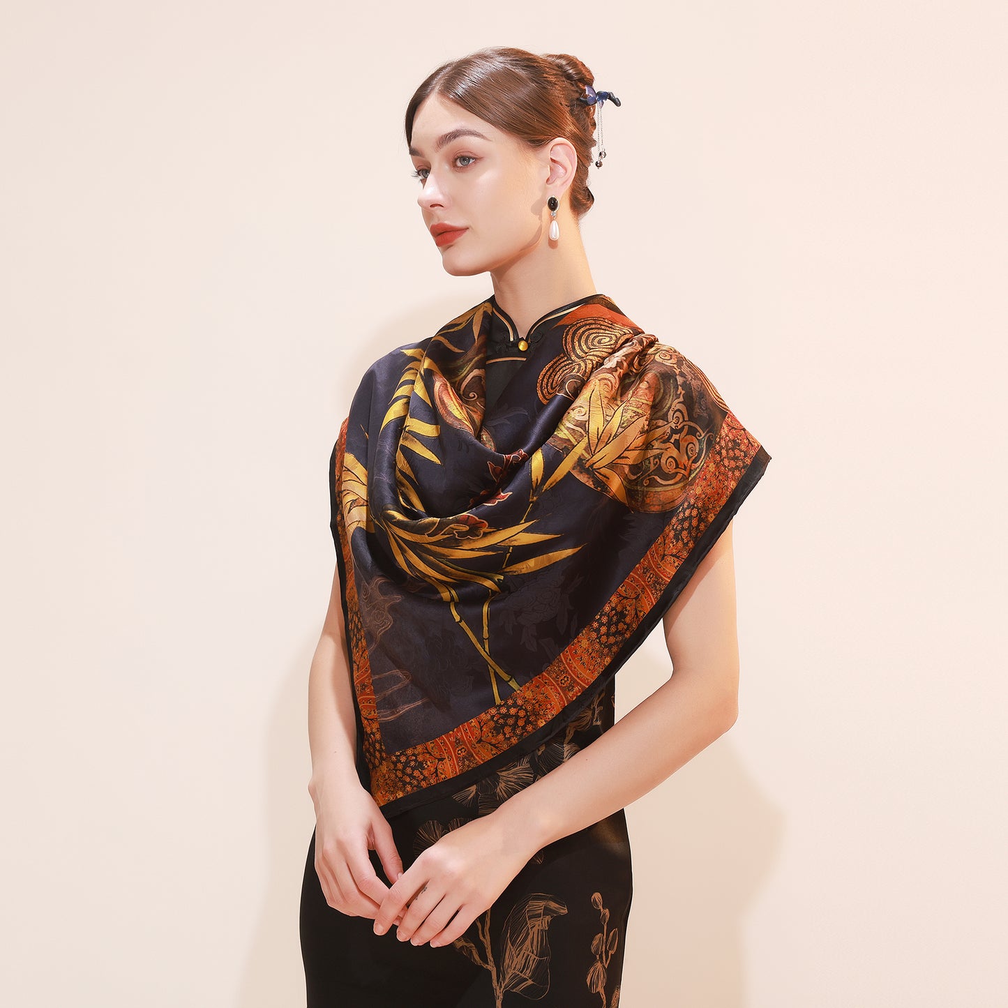 DANA XU Fragrant Cloud Yarn Silk Scarf 42 * 42 inches Large Square Lightweight Shawl & Wraps For Women