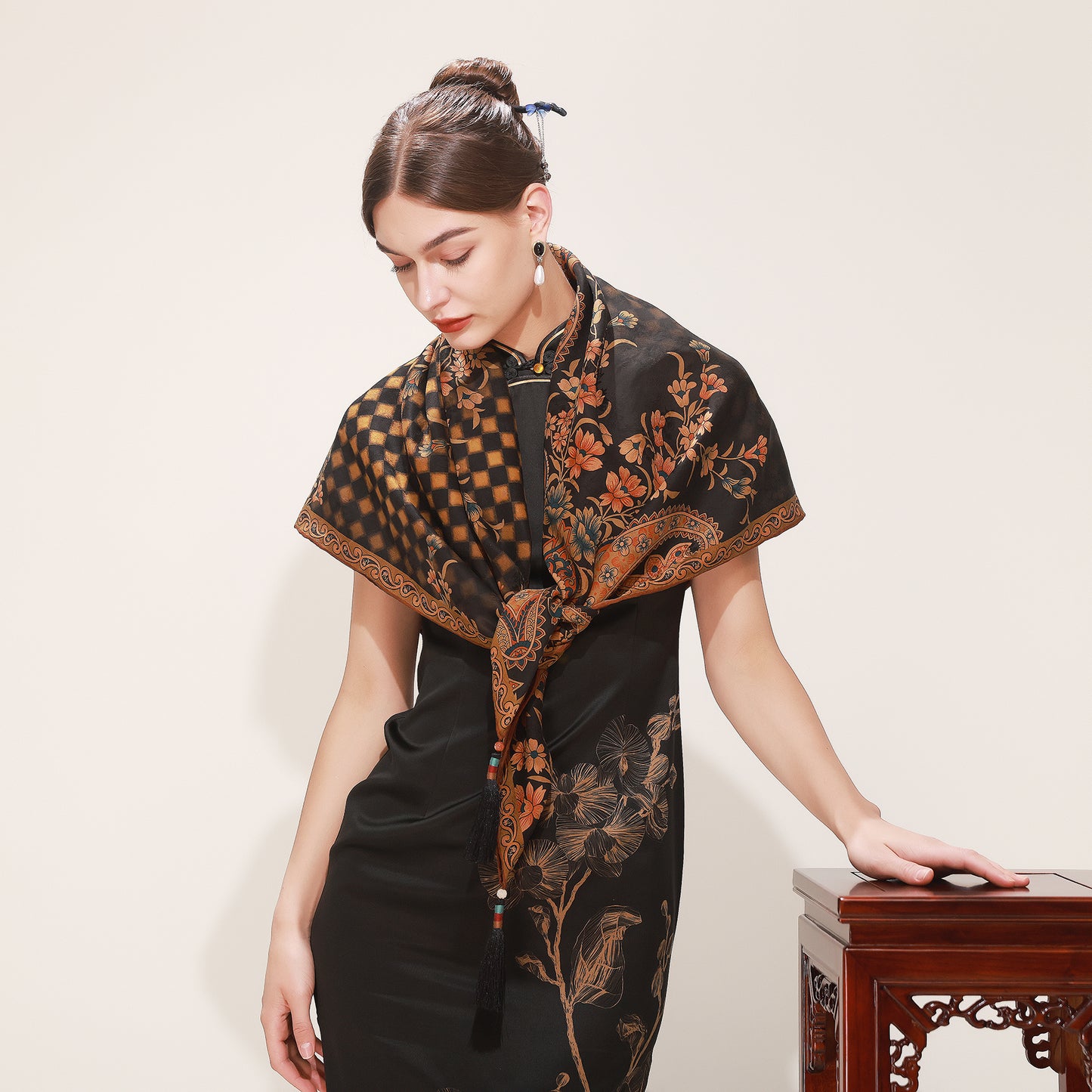 DANA XU Fragrant Cloud Yarn Silk Scarf 42 * 42 inches Large Square Lightweight Shawl & Wraps For Women