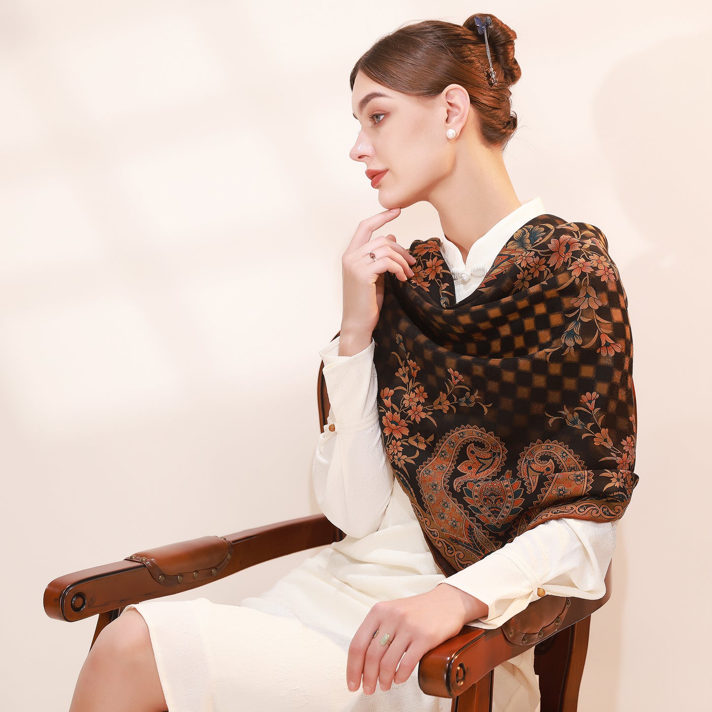 DANA XU Fragrant Cloud Yarn Silk Scarf 42 * 42 inches Large Square Lightweight Shawl & Wraps For Women