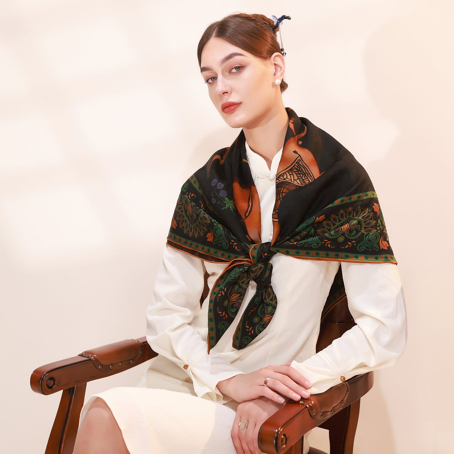 DANA XU Fragrant Cloud Yarn Silk Scarf 42 * 42 inches Large Square Lightweight Shawl & Wraps For Women