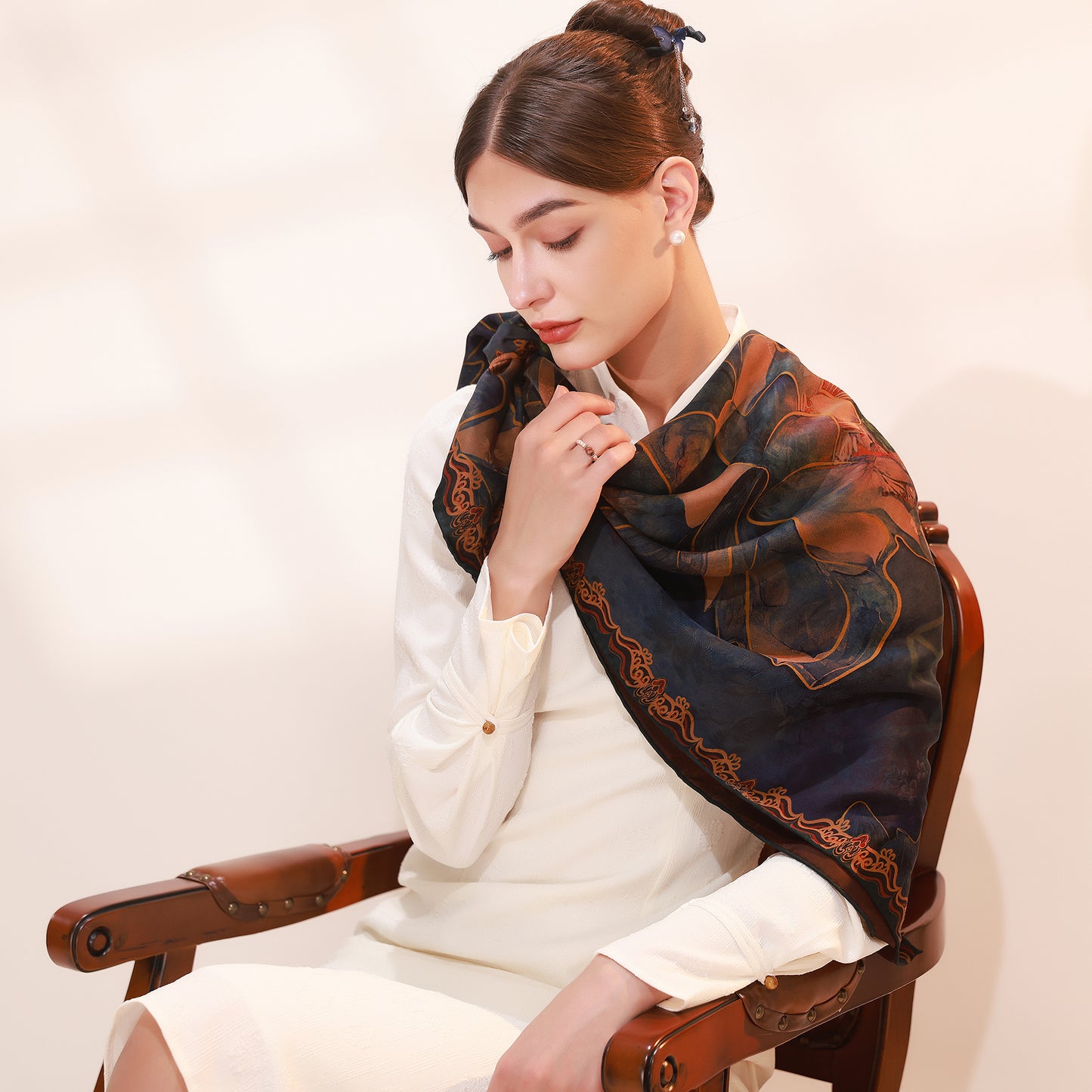 DANA XU Fragrant Cloud Yarn Silk Scarf 42 * 42 inches Large Square Lightweight Shawl & Wraps For Women