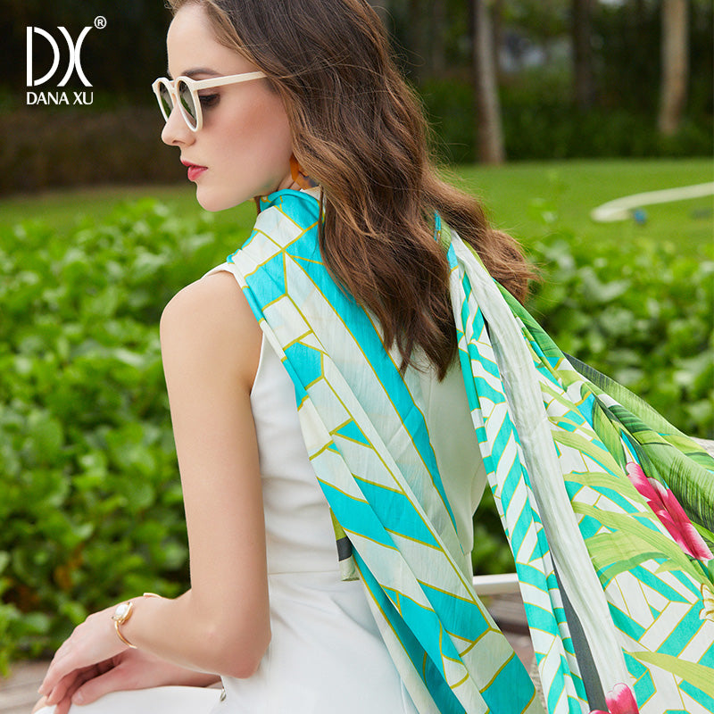 DANA XU Women's 100% Mulberry Satin Silk Pashmina Shawl Wraps Extra Large Floral Scarf for Evening Dresses, Soft Oversized