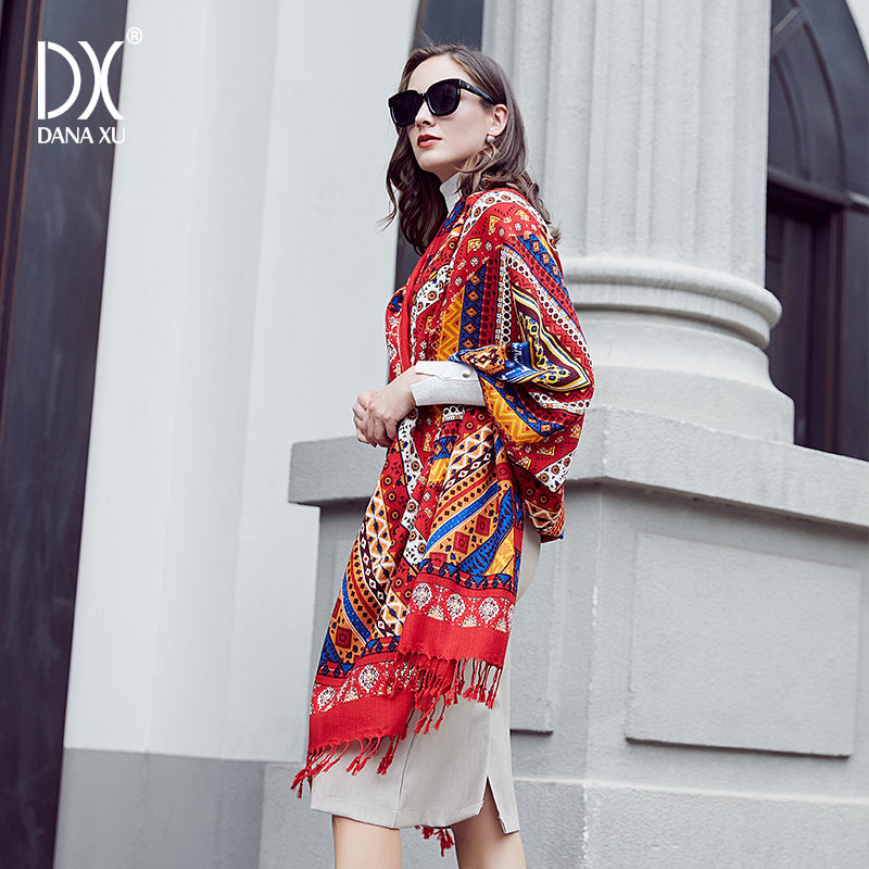 DANA XU 100% Merino Wool Extra Large Pashmina Blanket Travel Scarf Cashmere Wrap for Women Fall Winter Oversize Shawl Floral