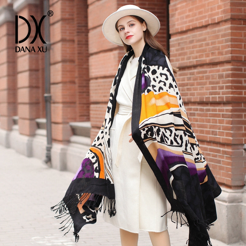 DANA XU 100% Merino Wool Extra Large Pashmina Blanket Travel Scarf Cashmere Wrap for Women Fall Winter Oversize Shawl Floral