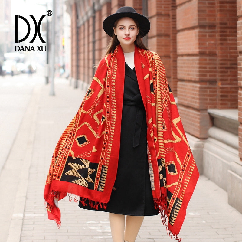 DANA XU 100% Merino Wool Extra Large Pashmina Blanket Travel Scarf Cashmere Wrap for Women Fall Winter Oversize Shawl Floral