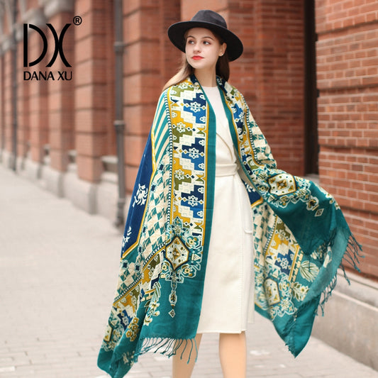 DANA XU 100% Merino Wool Extra Large Pashmina Blanket Travel Scarf Cashmere Wrap for Women Fall Winter Oversize Shawl Floral