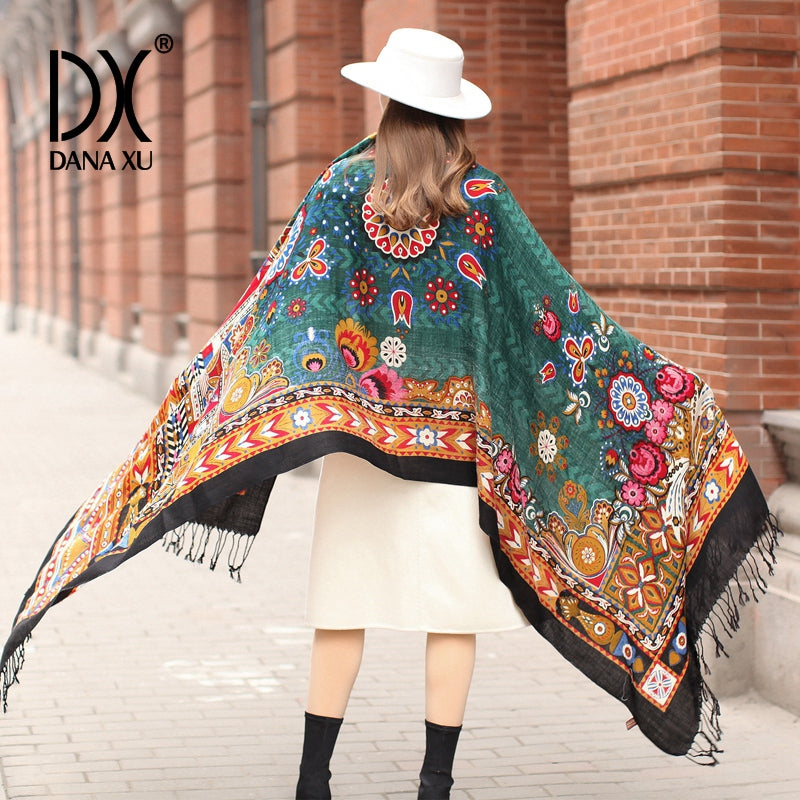 DANA XU 100% Merino Wool Extra Large Pashmina Blanket Travel Scarf Cashmere Wrap for Women Fall Winter Oversize Shawl Floral