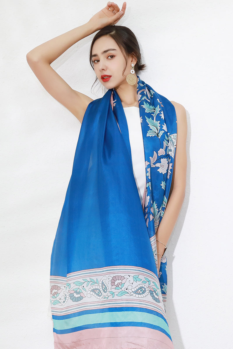 DANA XU Women's 100% Mulberry Satin Silk Pashmina Shawl Wraps Extra Large Floral Scarf for Evening Dresses, Soft Oversized