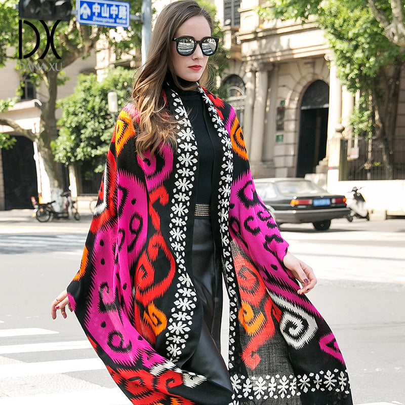 DANA XU 100% Merino Wool Extra Large Pashmina Blanket Travel Scarf Cashmere Wrap for Women Fall Winter Oversize Shawl Floral
