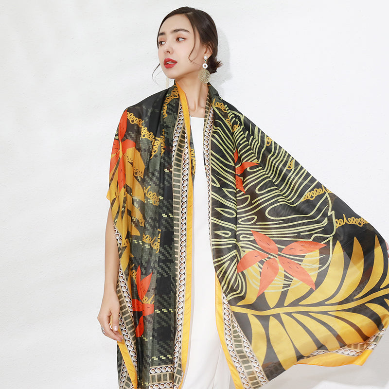 DANA XU Women's 100% Mulberry Satin Silk Pashmina Shawl Wraps Extra Large Floral Scarf for Evening Dresses, Soft Oversized