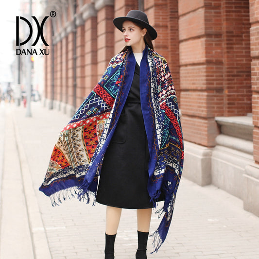 DANA XU 100% Merino Wool Extra Large Pashmina Blanket Travel Scarf Cashmere Wrap for Women Fall Winter Oversize Shawl Floral