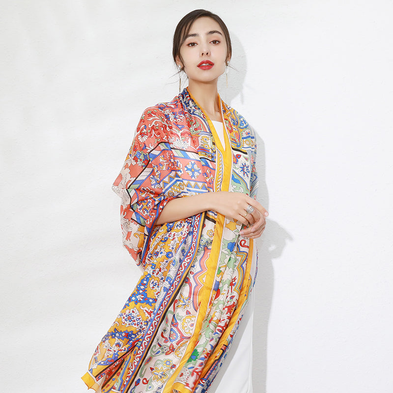 DANA XU Women's 100% Mulberry Satin Silk Pashmina Shawl Wraps Extra Large Floral Scarf for Evening Dresses, Soft Oversized