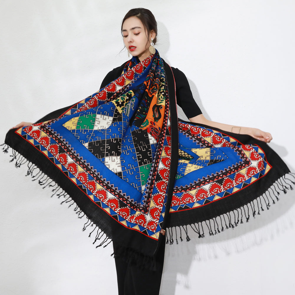 DANA XU 100% Merino Wool Extra Large Pashmina Blanket Travel Scarf Cashmere Wrap for Women Fall Winter Oversize Shawl Floral