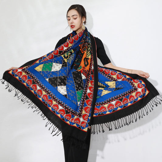 DANA XU 100% Merino Wool Extra Large Pashmina Blanket Travel Scarf Cashmere Wrap for Women Fall Winter Oversize Shawl Floral