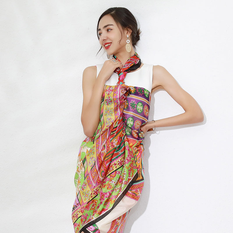 DANA XU Women's 100% Mulberry Satin Silk Pashmina Shawl Wraps Extra Large Floral Scarf for Evening Dresses, Soft Oversized