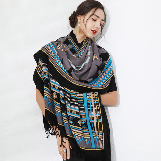 DANA XU 100% Merino Wool Extra Large Pashmina Blanket Travel Scarf Cashmere Wrap for Women Fall Winter Oversize Shawl Floral