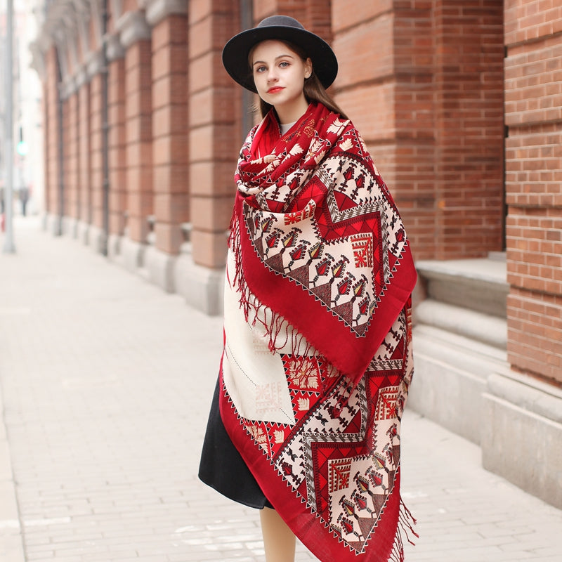 DANA XU 100% Merino Wool Extra Large Pashmina Blanket Travel Scarf Cashmere Wrap for Women Fall Winter Oversize Shawl Floral