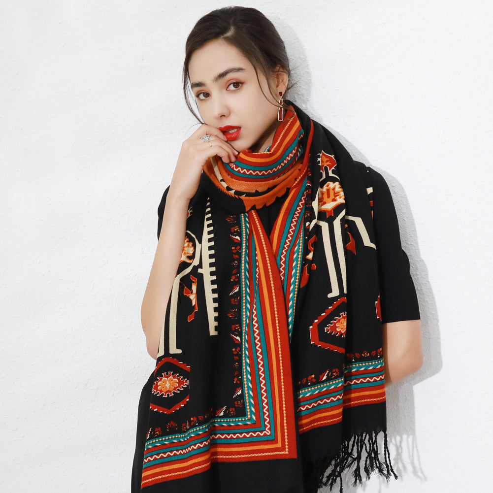 DANA XU 100% Merino Wool Extra Large Pashmina Blanket Travel Scarf Cashmere Wrap for Women Fall Winter Oversize Shawl Floral