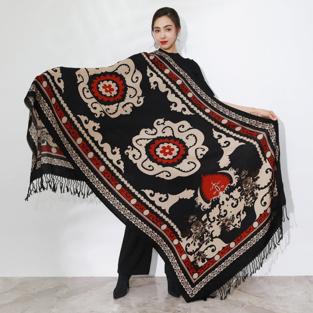 DANA XU 100% Merino Wool Extra Large Pashmina Blanket Travel Scarf Cashmere Wrap for Women Fall Winter Oversize Shawl Floral
