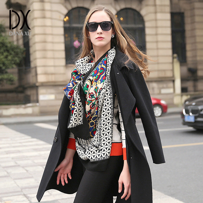 DANA XU 100% Merino Wool Extra Large Pashmina Blanket Travel Scarf Cashmere Wrap for Women Fall Winter Oversize Shawl Floral