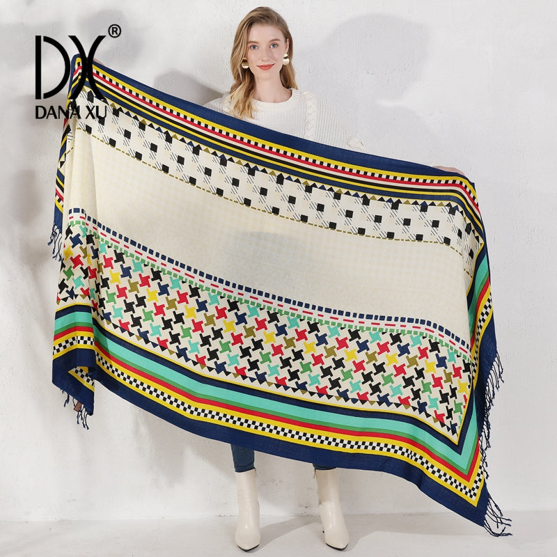 DANA XU 100% Merino Wool Extra Large Pashmina Blanket Travel Scarf Cashmere Wrap for Women Fall Winter Oversize Shawl Floral