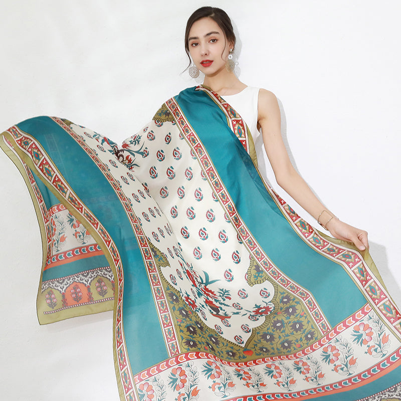 DANA XU Women's 100% Mulberry Satin Silk Pashmina Shawl Wraps Extra Large Floral Scarf for Evening Dresses, Soft Oversized