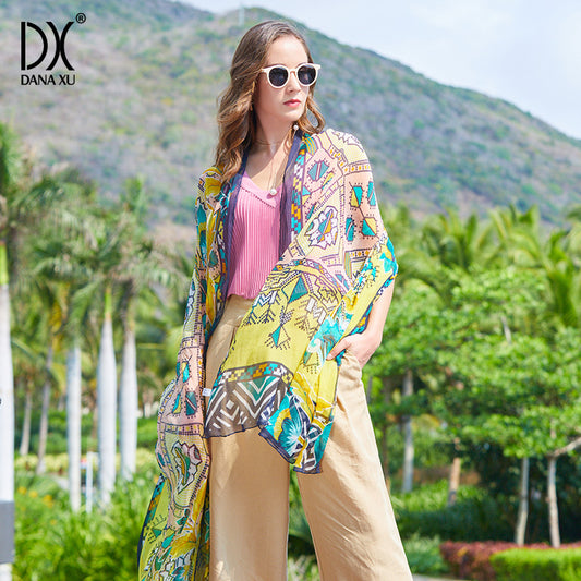 DANA XU Women's 100% Mulberry Satin Silk Pashmina Shawl Wraps Extra Large Floral Scarf for Evening Dresses, Soft Oversized