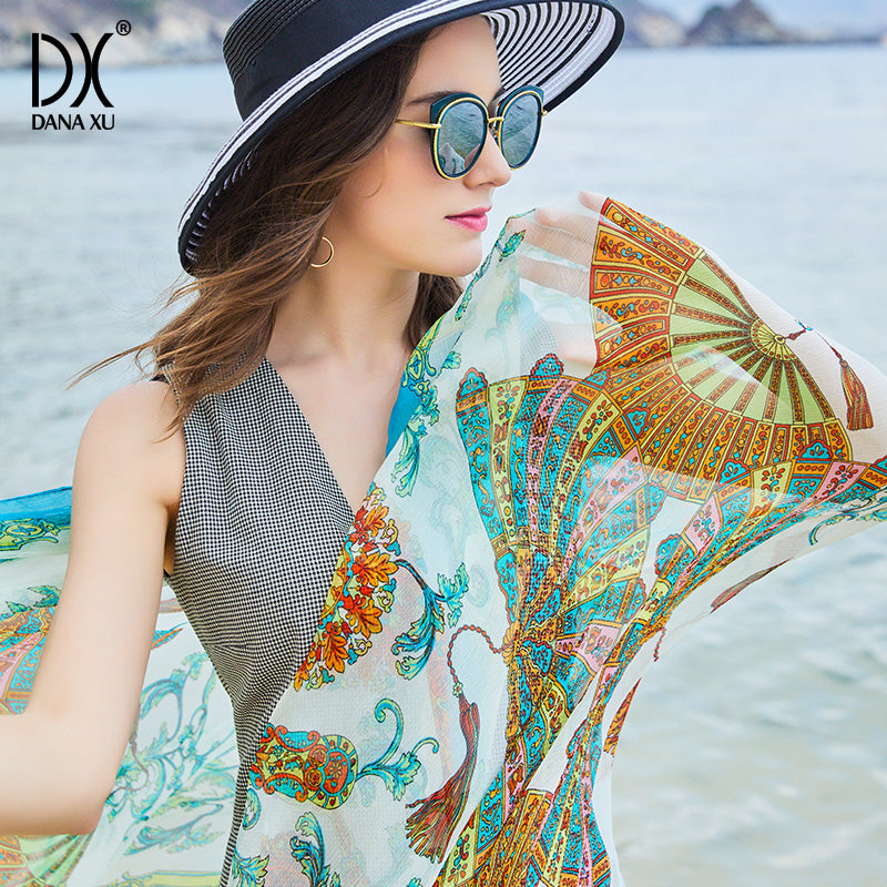 DANA XU Women's 100% Mulberry Satin Silk Pashmina Shawl Wraps Extra Large Floral Scarf for Evening Dresses, Soft Oversized