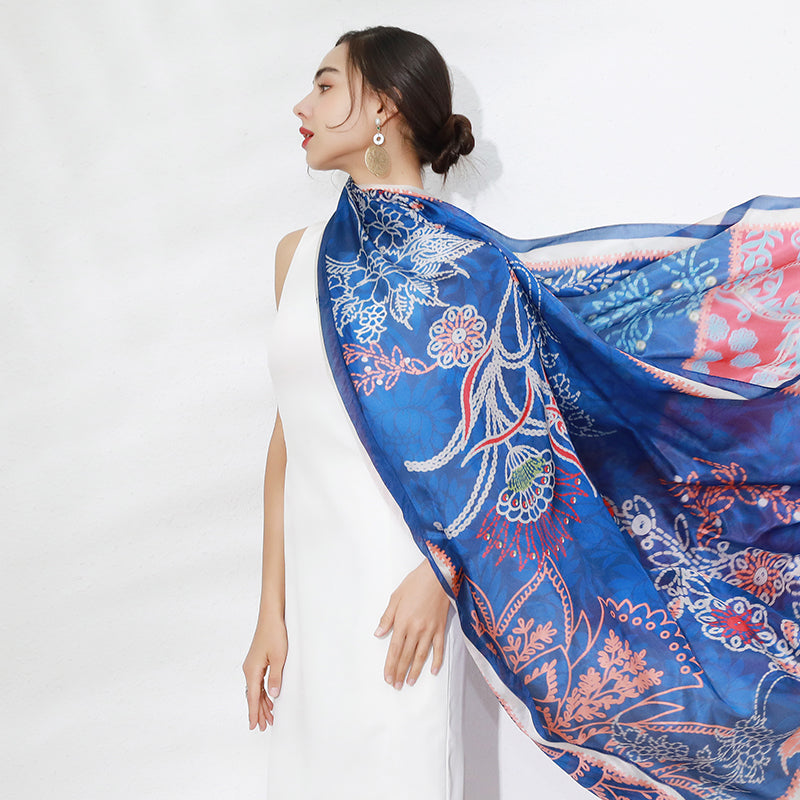DANA XU Women's 100% Mulberry Satin Silk Pashmina Shawl Wraps Extra Large Floral Scarf for Evening Dresses, Soft Oversized