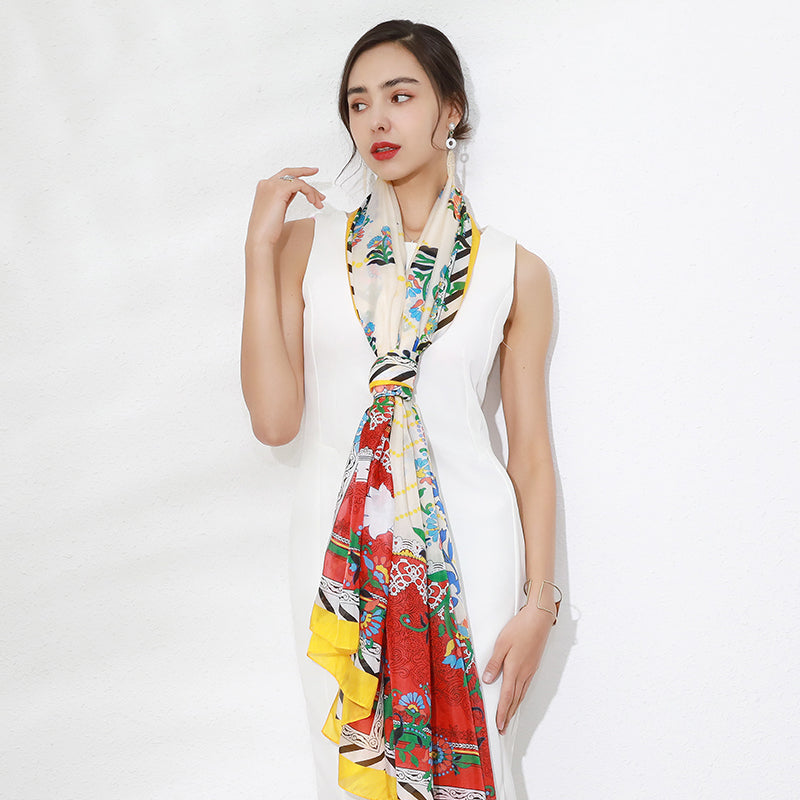 DANA XU Women's 100% Mulberry Satin Silk Pashmina Shawl Wraps Extra Large Floral Scarf for Evening Dresses, Soft Oversized