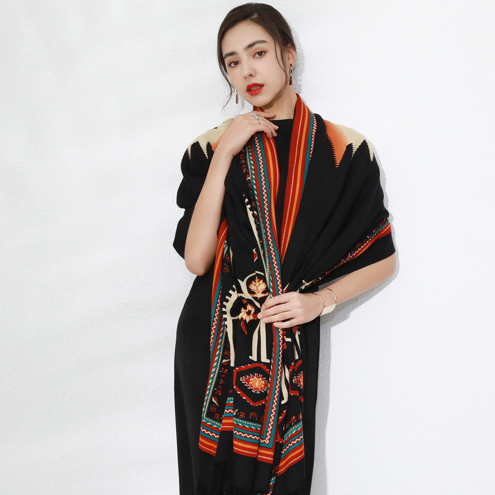 DANA XU 100% Merino Wool Extra Large Pashmina Blanket Travel Scarf Cashmere Wrap for Women Fall Winter Oversize Shawl Floral