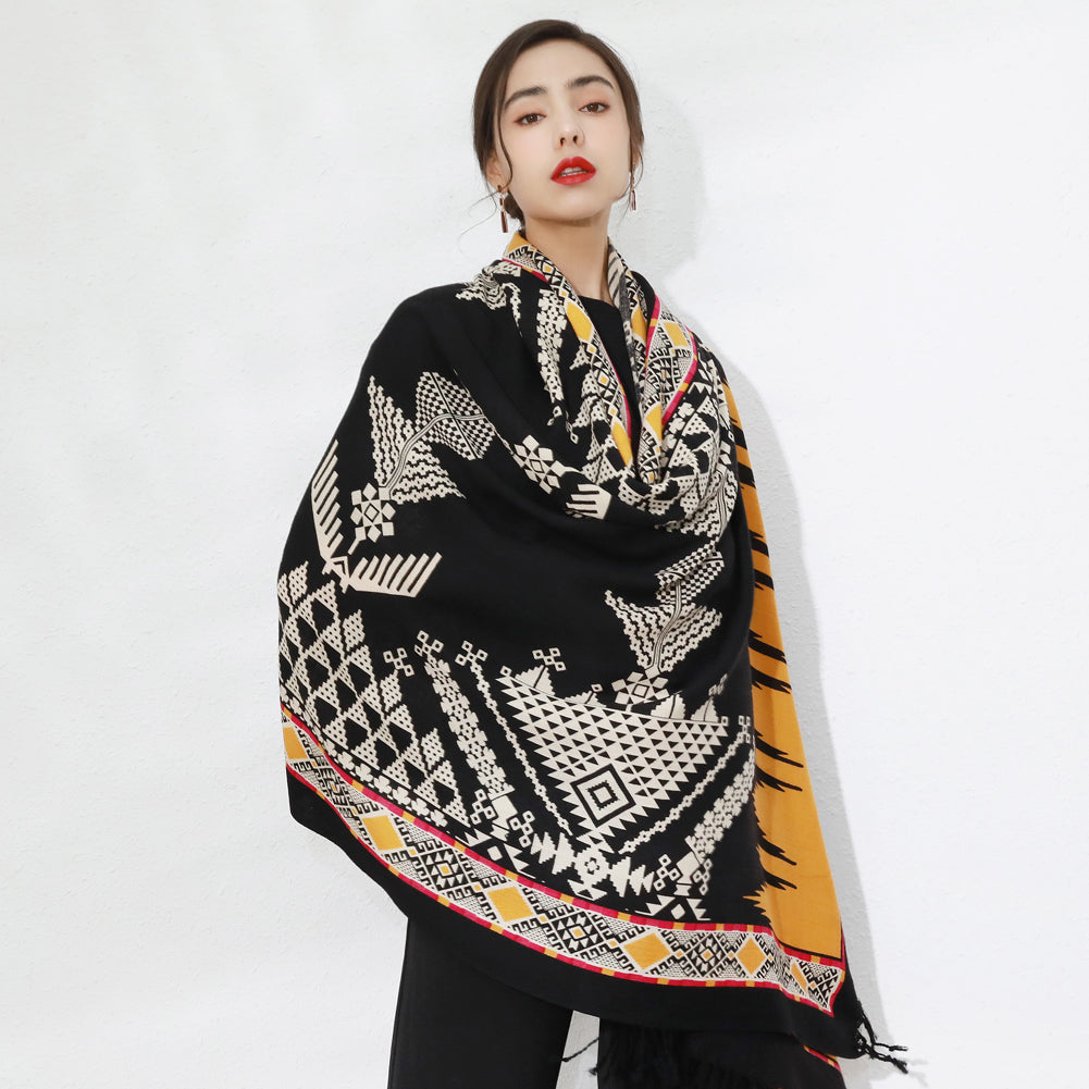 DANA XU 100% Merino Wool Extra Large Pashmina Blanket Travel Scarf Cashmere Wrap for Women Fall Winter Oversize Shawl Floral