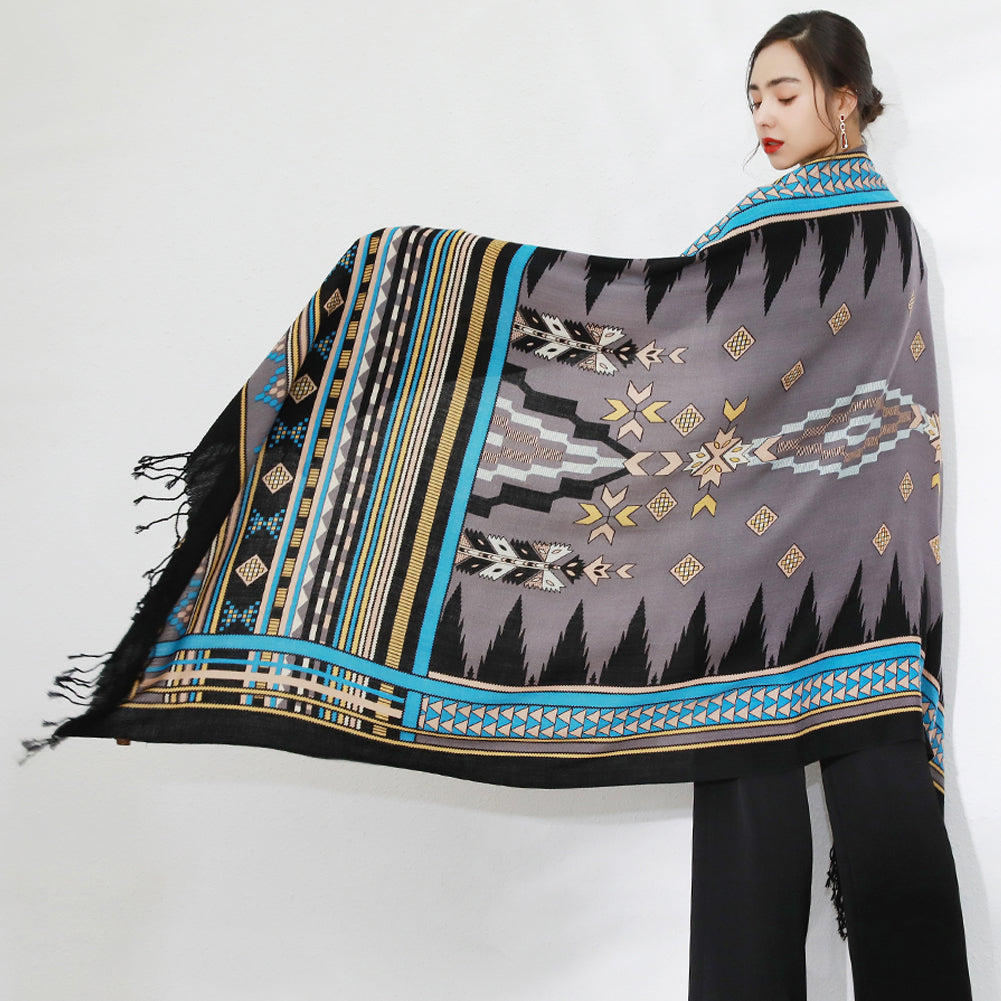 DANA XU 100% Merino Wool Extra Large Pashmina Blanket Travel Scarf Cashmere Wrap for Women Fall Winter Oversize Shawl Floral