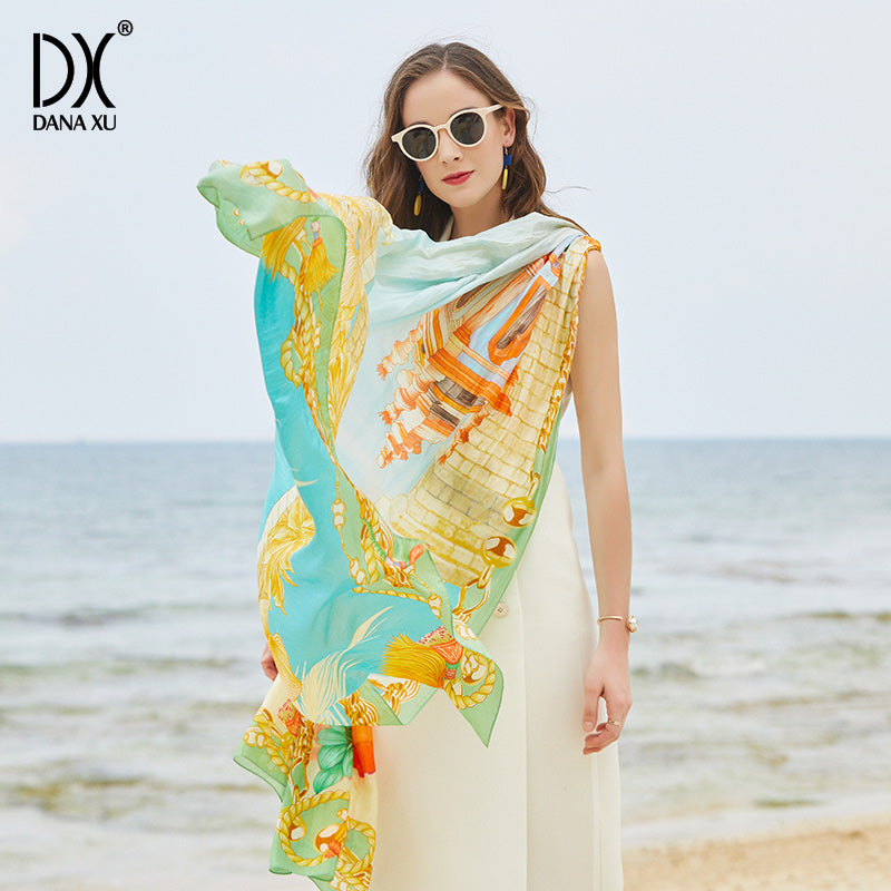DANA XU Women's 100% Mulberry Satin Silk Pashmina Shawl Wraps Extra Large Floral Scarf for Evening Dresses, Soft Oversized