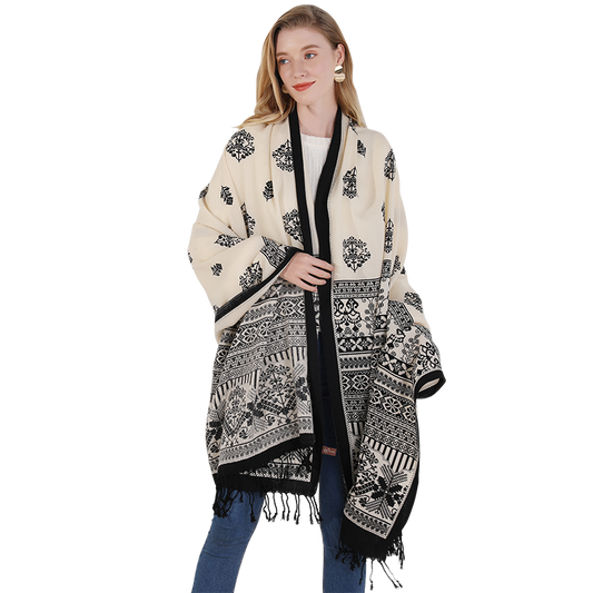 DANA XU 100% Merino Wool Extra Large Pashmina Blanket Travel Scarf Cashmere Wrap for Women Fall Winter Oversize Shawl Floral