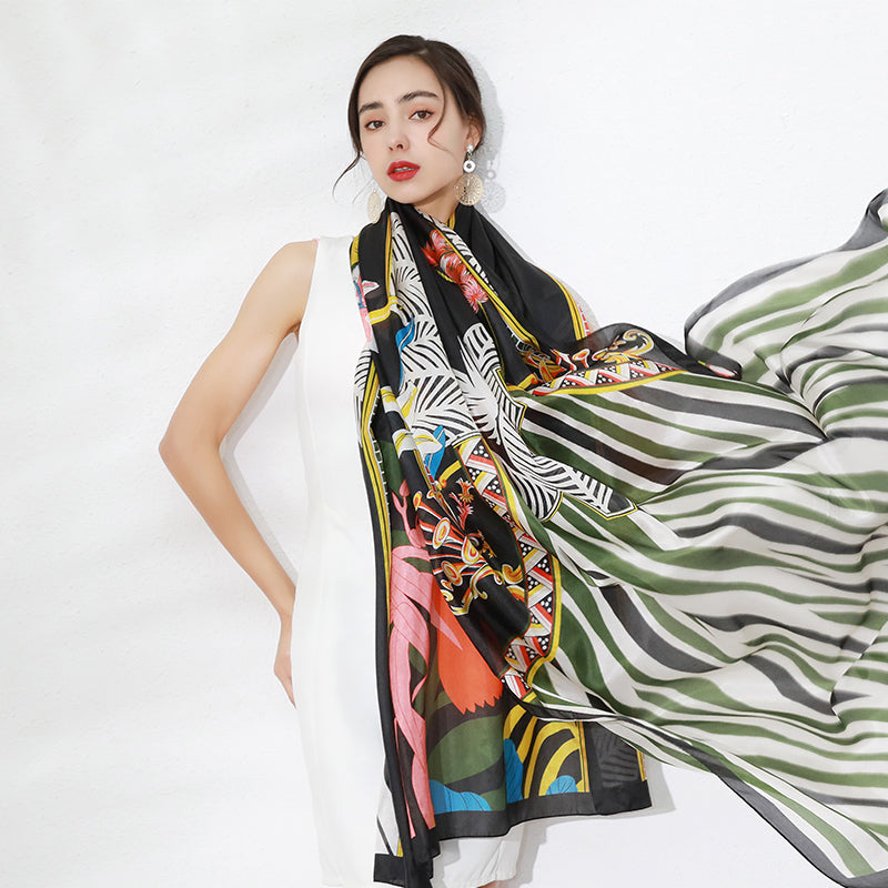 DANA XU Women's 100% Mulberry Satin Silk Pashmina Shawl Wraps Extra Large Floral Scarf for Evening Dresses, Soft Oversized