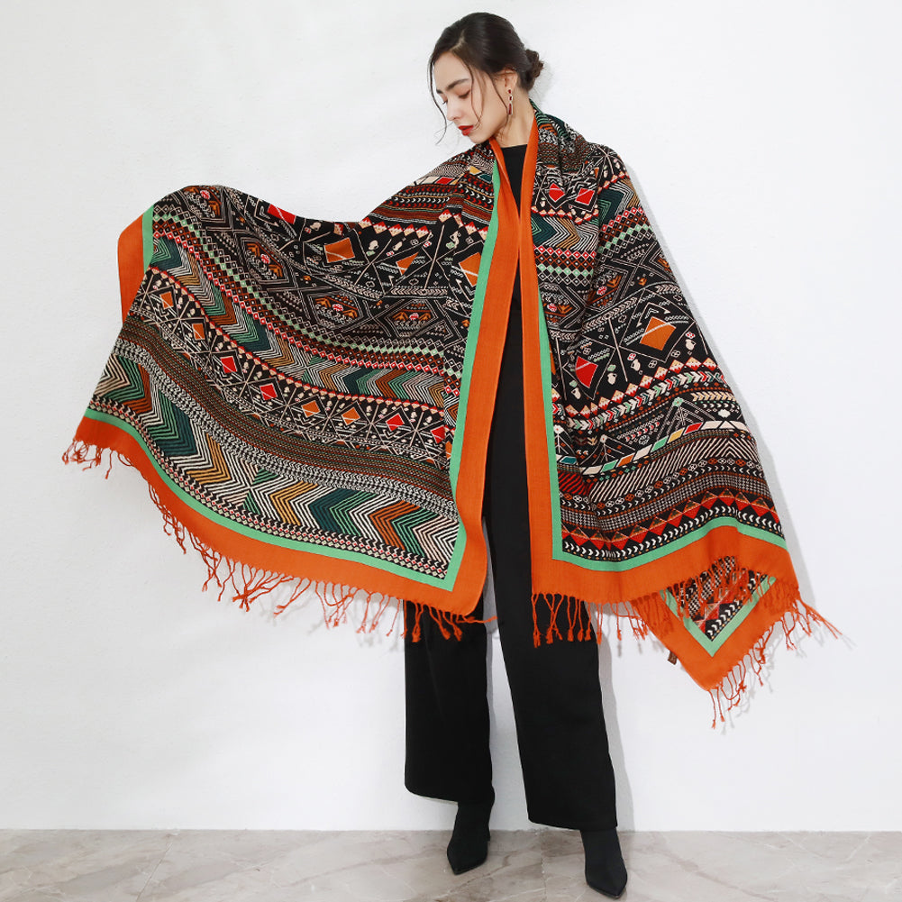 DANA XU 100% Merino Wool Extra Large Pashmina Blanket Travel Scarf Cashmere Wrap for Women Fall Winter Oversize Shawl Floral