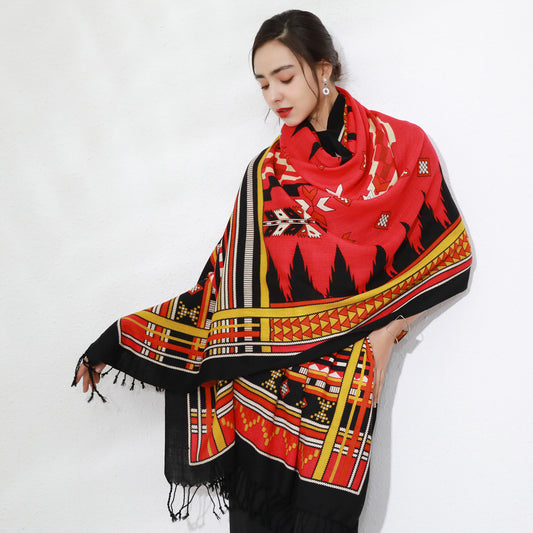 DANA XU 100% Merino Wool Extra Large Pashmina Blanket Travel Scarf Cashmere Wrap for Women Fall Winter Oversize Shawl Floral