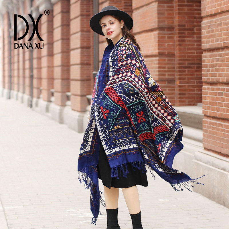 DANA XU 100% Merino Wool Extra Large Pashmina Blanket Travel Scarf Cashmere Wrap for Women Fall Winter Oversize Shawl Floral